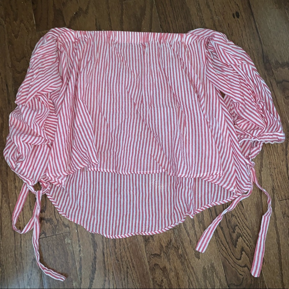 Off-the-shoulder pink & white striped top